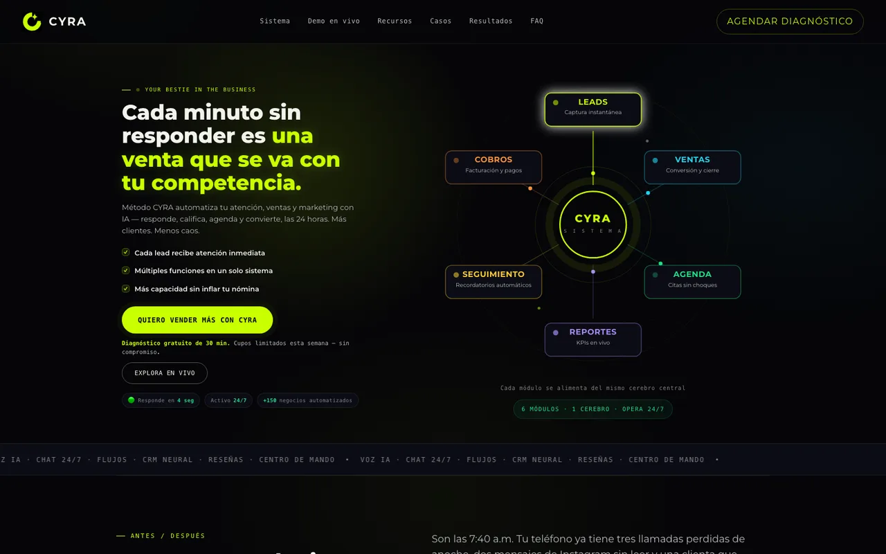 Captura del sitio de CYRA