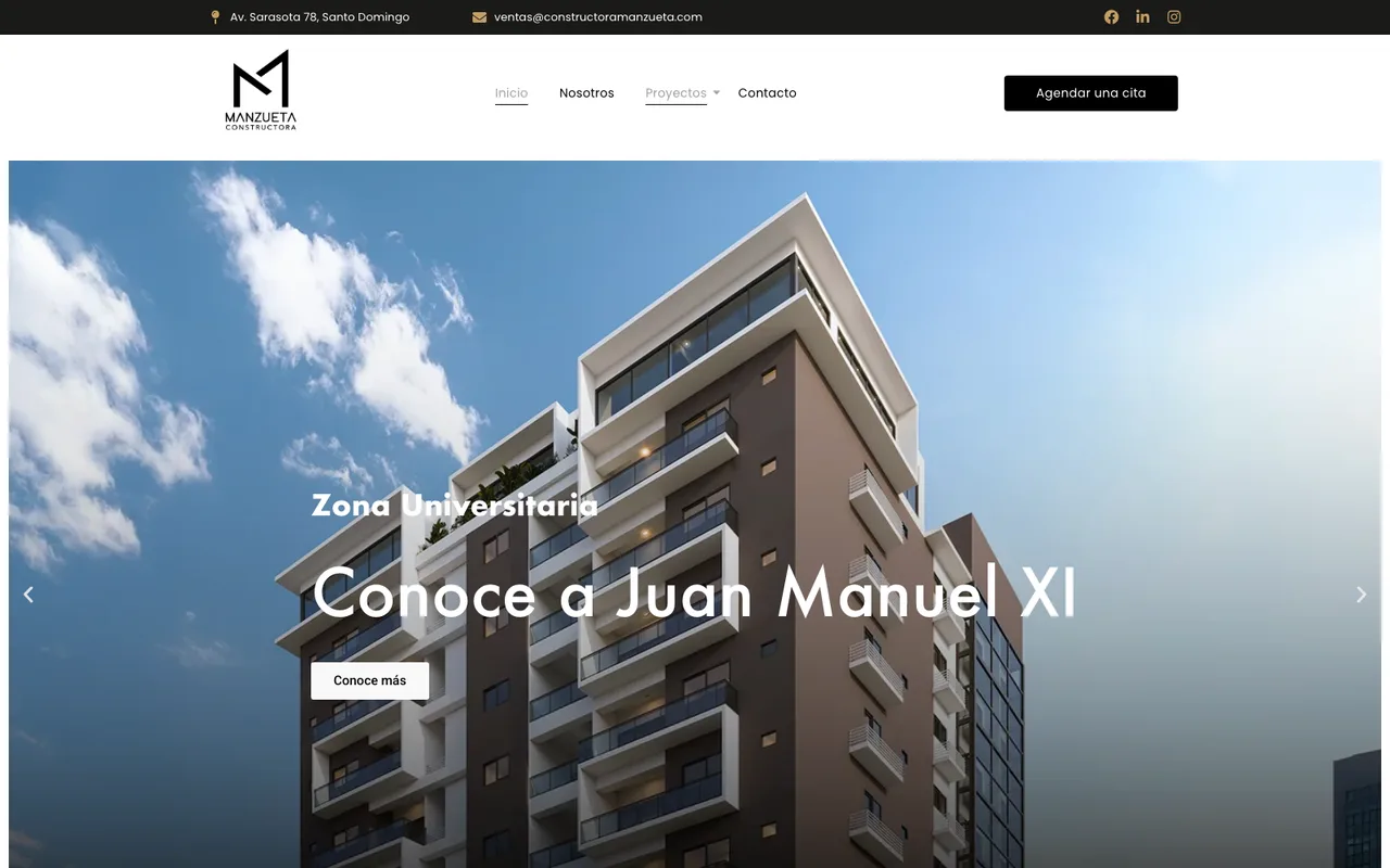 Captura del sitio de Constructora Manzueta